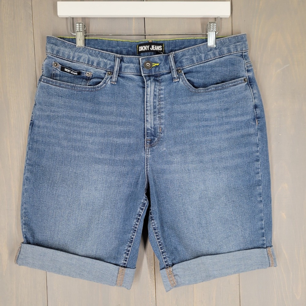 DKNY Jeans‎ Denim Shorts Womens 31/12 Blue Cuffed Stretch Medium Wash 8inch